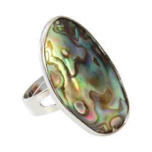 Janshop Abalone Schelp Verzilverde Ring Verstelbaar