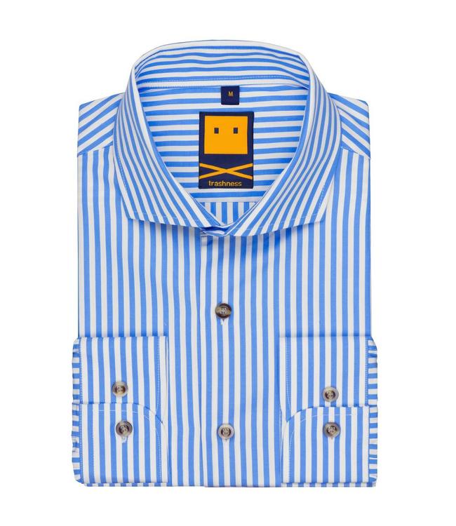 Trashness Spread Collar Striped Blue Shirt