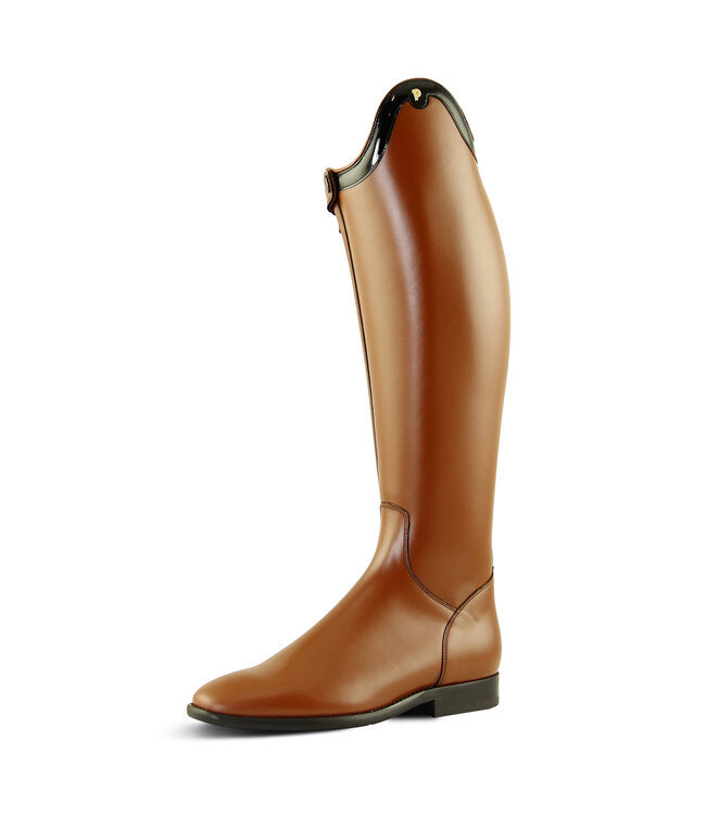 Petrie Bergamo dressage boots with decorative stroke or cuff available in black, brown, blue and cognac
