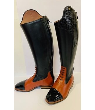 J620-5.5 Aberdeen laced riding boot with elastic section  black+cognac+patent nose UK 5.5 45-41.5-40