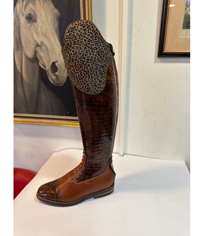 Petrie Jumping Boots (laced) 25% discount J720-6.0  Petrie Coventry cognac  leather wil panther cuff UK size  6.0-48-38.5-37