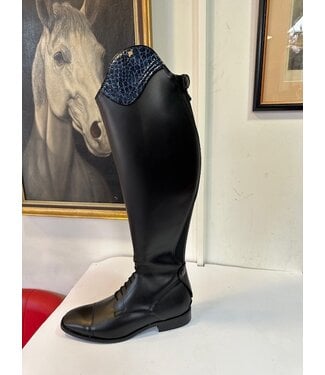 J713-42 Petrie Luca black Laced Ridingboot with and top-cuff blue honeycomb  42-49-42 XW
