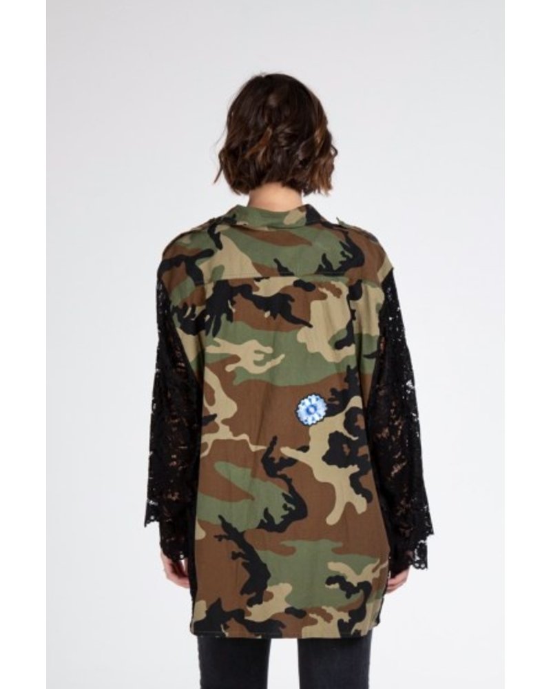 Kikisix camouflage oversized vintage hemd met kant