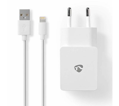 Nedis USB lader met 1 USB-A uit + lightning kabel WCHAL242AWT