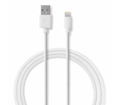 Nedis USB lader met 1 USB-A uit + lightning kabel WCHAL242AWT