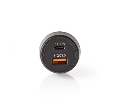 Nedis USB Autolader met QC3.0 en USB-C CCPD30W100BK
