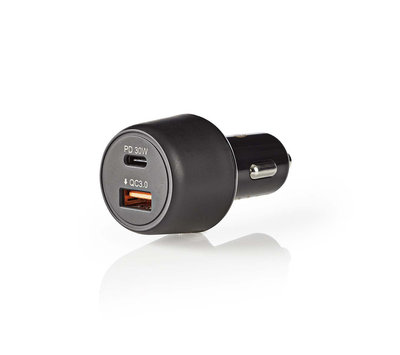 Nedis USB Autolader met QC3.0 en USB-C CCPD30W100BK