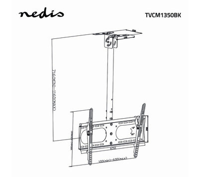 Nedis draai- en kantelbare TV-plafondbeugel 42-65" TVCM1350BK