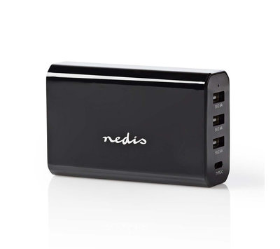 Nedis USB lader met 3 USB-A + 1 USB -C uitgang  WCHAU800ABK