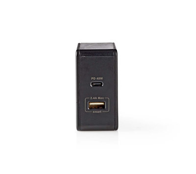 Nedis USB lader met 1 USB-A + 1 USB-C uitgang WCPD45W100BK