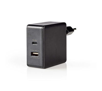 Nedis USB lader met 1 USB-A + 1 USB-C uitgang WCPD45W100BK