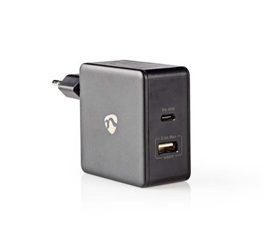 Nedis USB lader met 1 USB-A + 1 USB-C uitgang WCPD45W100BK