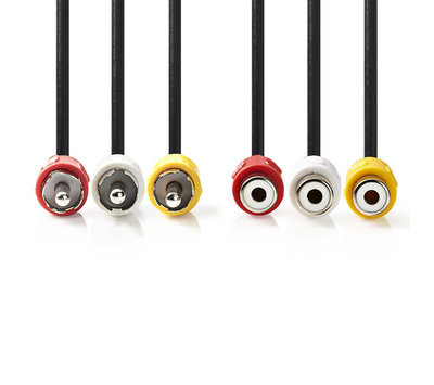 Nedis 3x RCA audio + composite video verlengkabel 2m CVGL24305BK20