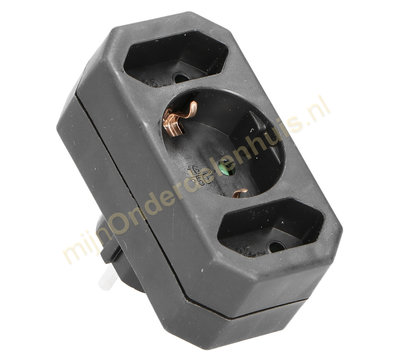 EGB verdeelstekker 1x RA 2x euro zwart verticaal