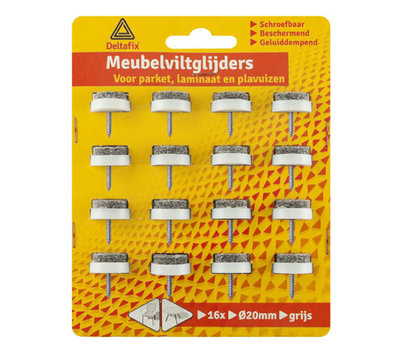 Deltafix meubelviltglijders schroef 20mm grijs 4646