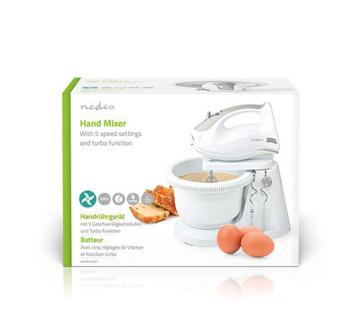 Nedis handmixer met kom wit KAHM110CWT