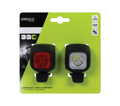 Dresco fiets verlichtingsset USB oplaadbaar 5251211