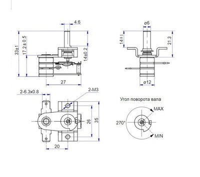 Universele regelbare thermostaat KST021-2 0-70°C