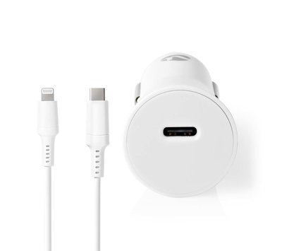 Nedis USB autolader met 1 USB C uit + lightning kabel 2m CCPDL20W111WT