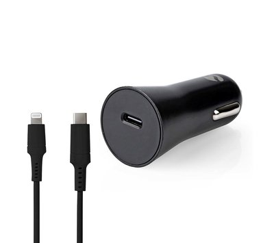 Nedis USB autolader met 1 USB C uit + lightning kabel 2m CCPDL20W111BK