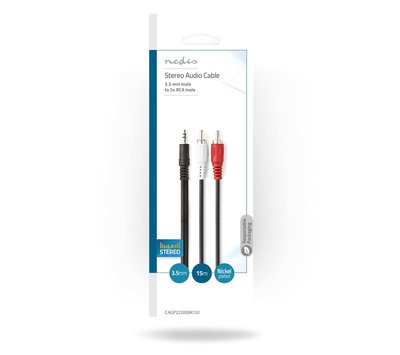 3,5mm jack naar 2x RCA kabel 15m CAGL22200BK150