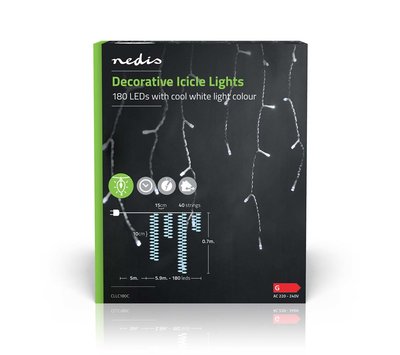 Nedis kerstverlichting 5.9m 180LED's voor binnen/ buiten CLLC180C