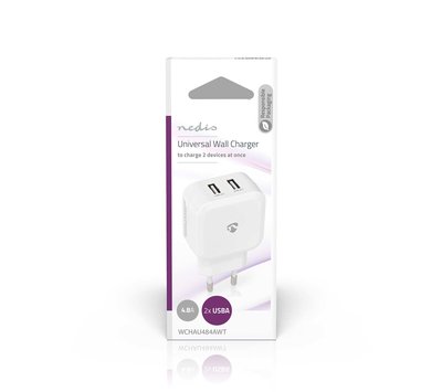 Nedis USB lader met 2 USB-A uitgangen  WCHAU484AWT