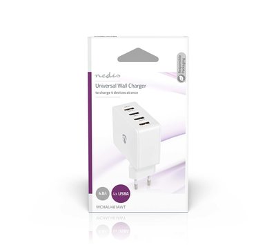 Nedis USB lader met 4 USB-A uitgangen WCHAU481AWT