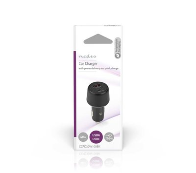Nedis USB Autolader met QC3.0 en USB-C CCPD30W100BK