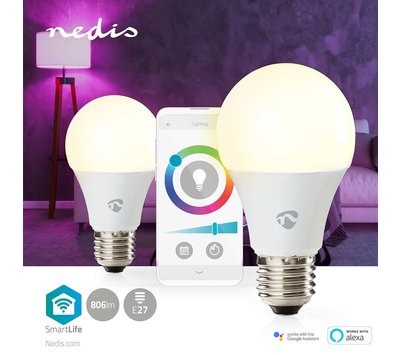 Nedis SmartLife meerkleuren lamp E27 WIFILRC20E27