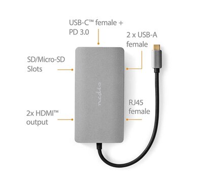 Nedis USB C  multi port docking station 7 ports CCBW64250AT02