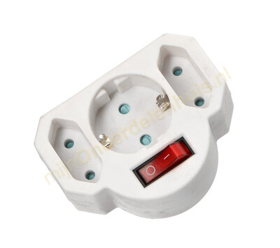 EGB verdeelstekker 1x RA + 2x euro wit + schakelaar