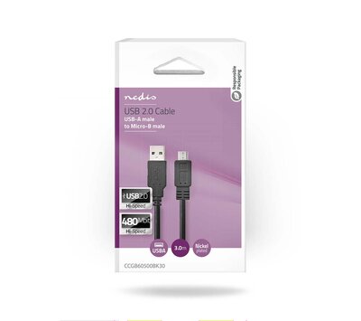 USB-A naar Micro USB-B kabel 3m CCGB60500BK30