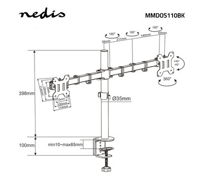 Nedis dubbele monitorsteun MMDOS110BK
