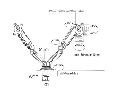 Nedis dubbele monitorsteun MMDOSGS110BK