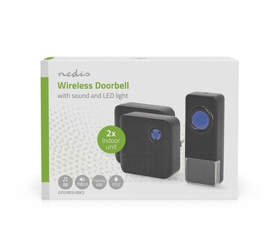 Nedis draadloze deurbel op stroom DOORB310BK2
