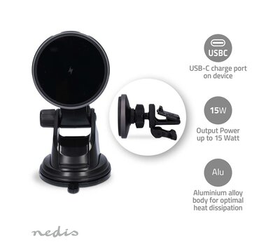 Nedis draadloze autolader CCHAQM15W110BK