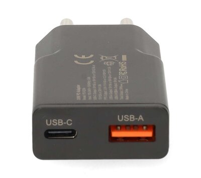 Nedis USB lader met 1 USB-C/ USB-A uitgang 30W GaN WCHA30BK