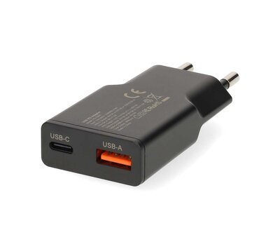 Nedis USB lader met 1 USB-C/ USB-A uitgang 30W GaN WCHA30BK