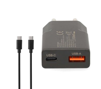 Nedis USB C/ USB A oplader WCHA20BKUC