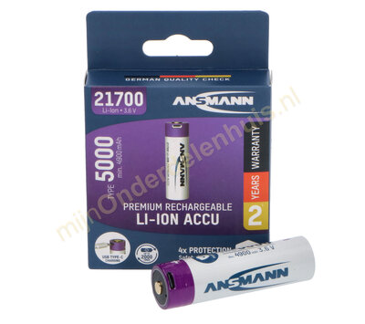 Ansmann Li-Ion accu ICR21700 5000mAh met USB-C