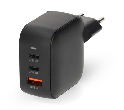 Nedis USB lader met 2 USB-C/ USB-A uitgang 70W GaN PD3.0 WGCHA70WBK