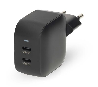 Nedis USB lader met 2 USB-C uitgang 45W GaN PD3.0 WGCHA45WBK