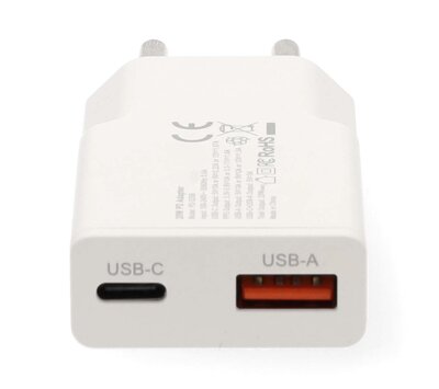Nedis oplader USB-C / USB-A GaN 20W PD3.0 + kabel USB-C 1.5m WCHA20BTUC