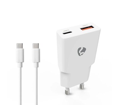 Nedis oplader USB-C / USB-A GaN 20W PD3.0 + kabel USB-C 1.5m WCHA20BTUC