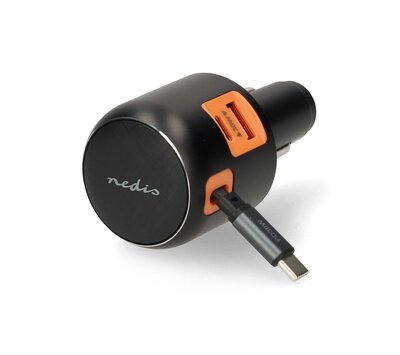 Nedis USB autolader met USB A/ USB C + uittrekbare USB C kabel CCH1C1A60WBK