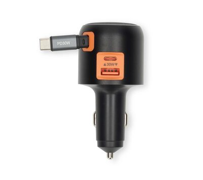 Nedis USB autolader met USB A/ USB C + uittrekbare USB C kabel CCH1C1A60WBK