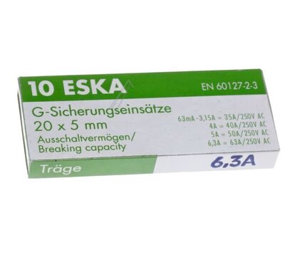 Universele glaszekering 6.3Amp 5x20mm traag