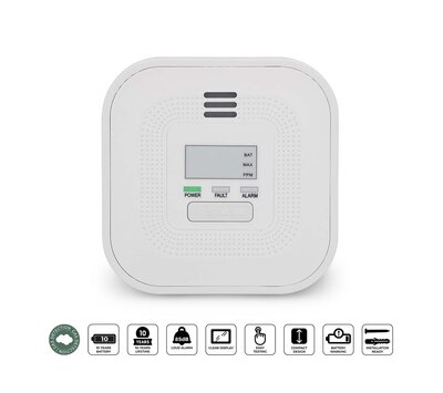 Alecto koolmonoxidemelder met display en batterij 10jaar COA4010