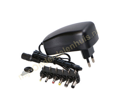 Universele adapter 3/4.5/5/6/7.5/9/12V 2.1A 30W + USB-A contra